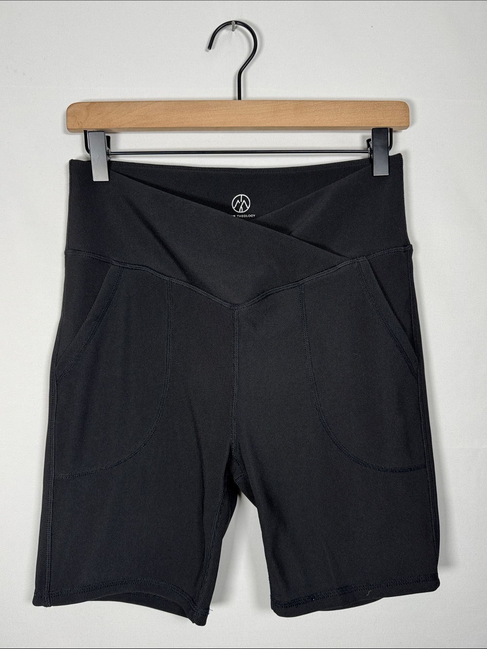 WAS51 {Move Theology} Black Ribbed Crossover Waist Yoga Bike Shorts